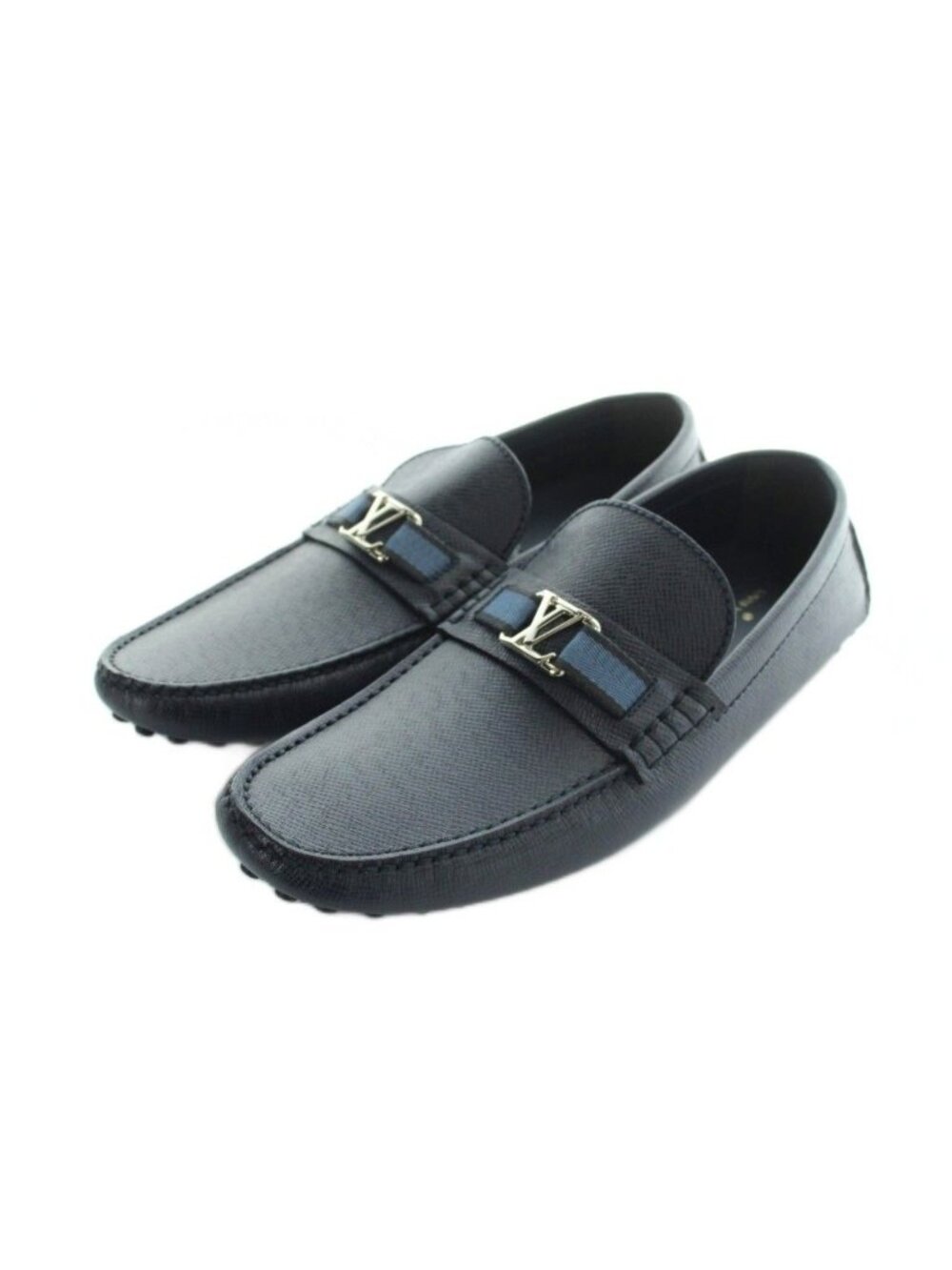 Louis Vuitton Hockenheim Line Loafers Driving Shoes LV Metal Leather 9.5